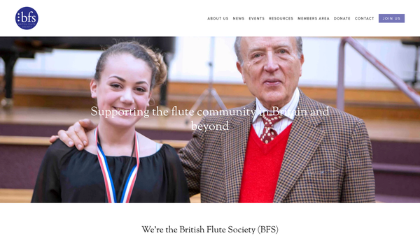 Screenshot of the The British Flute Society website