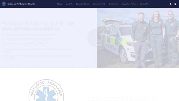 Screenshot of the Hartlepool Ambulance Charity website
