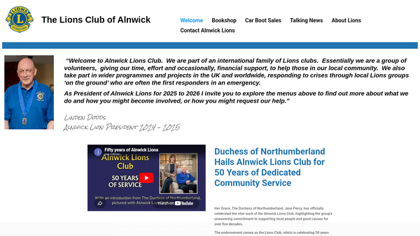 Screenshot of the Alnwick Lions Club website