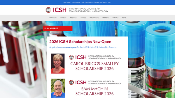 Screenshot of the International Council For Standardization In Haematology website