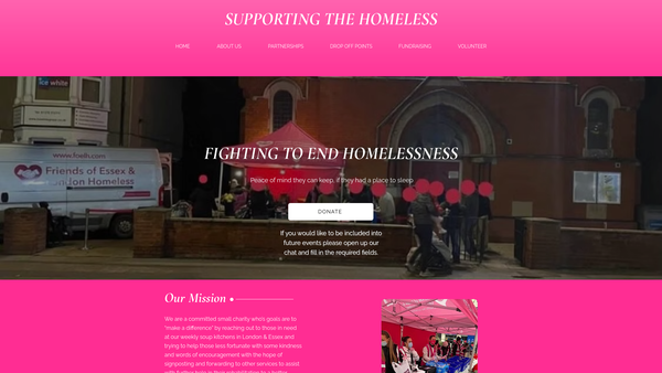 Screenshot of the Friends Of Essex & London Homeless website
