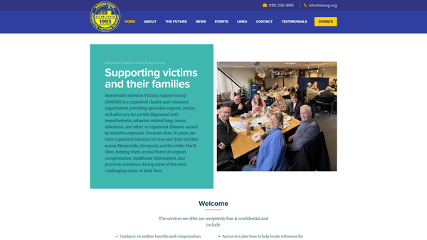 Screenshot of the Merseyside Asbestos Victims Support Group website