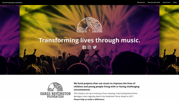 Screenshot of the The Chris Bevington Foundation website