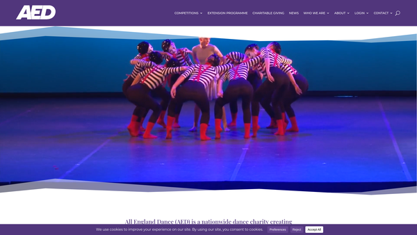 Screenshot of the All England Dance website