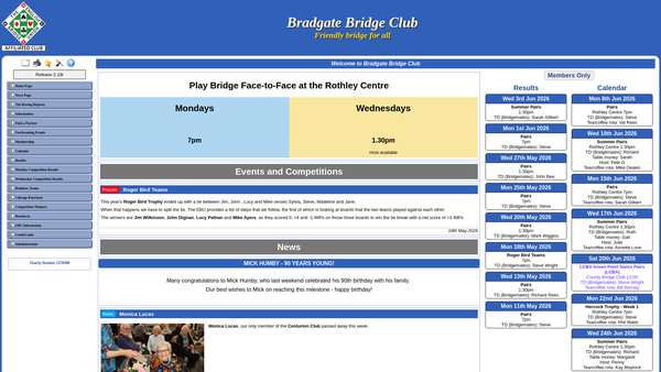 Screenshot of the Bradgate Bridge Club website