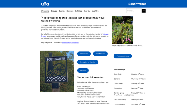 Screenshot of the The Southwater University Of The Third Age website