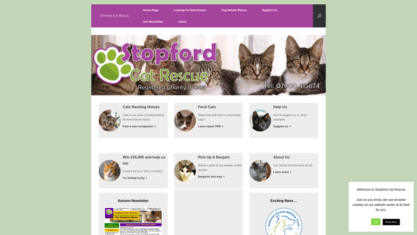 Screenshot of the Stopford Cat Rescue website