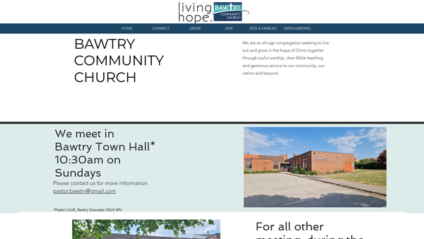 Screenshot of the Bawtry Community Church website