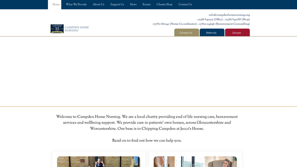 Screenshot of the Campden Home Nursing CIO website