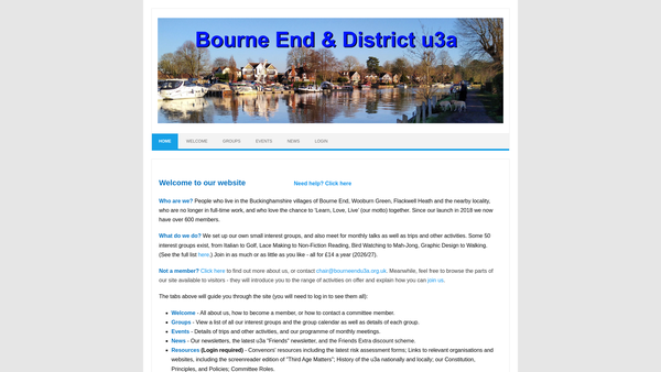 Screenshot of the Bourne End &District U3A website