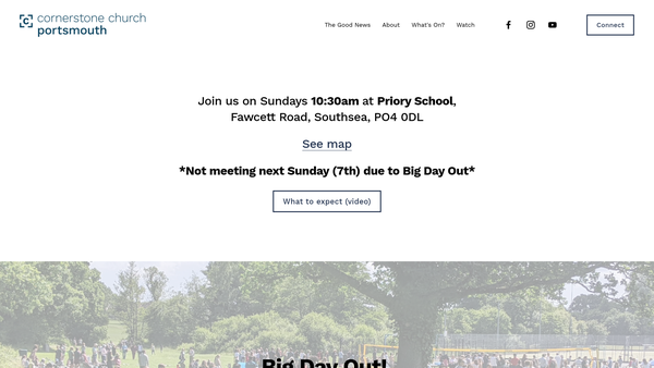 Screenshot of the Cornerstone Church Portsmouth website