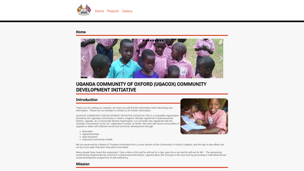 Screenshot of the Ugacox Community Development Initiative website