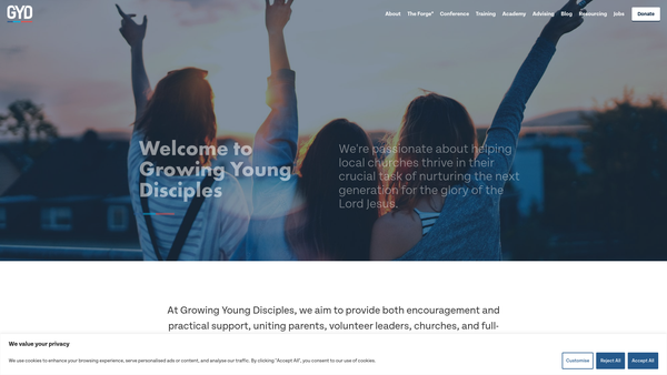 Screenshot of the Growing Young Disciples website