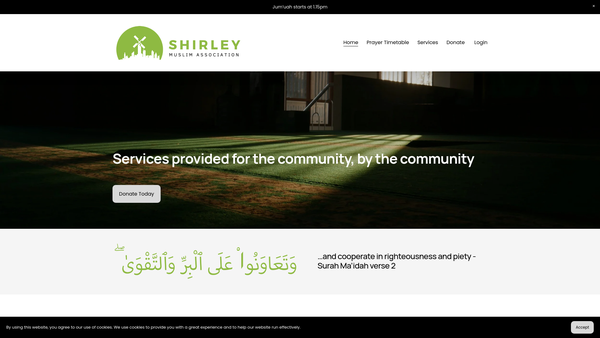 Screenshot of the Shirley Muslim Association website