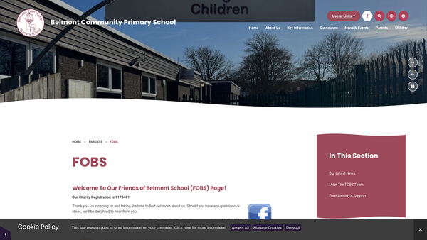 Screenshot of the Friends Of Belmont School- Grantham website