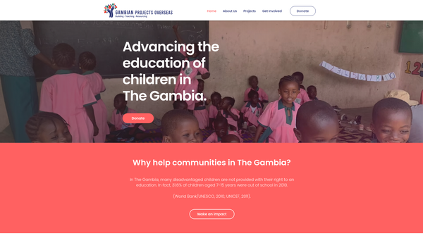 Screenshot of the Gambian Projects Overseas website