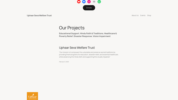 Screenshot of the Uphaar Seva Welfare Trust website