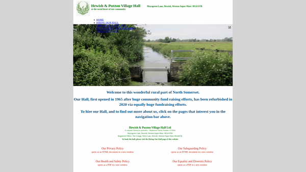 Screenshot of the Hewish And Puxton Village Hall Ltd website