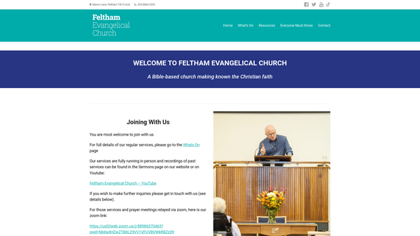Screenshot of the Feltham Evangelical Church website