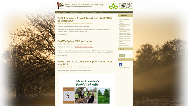Screenshot of the The Friends Of Marbury Country Park And Anderton Nature Park website