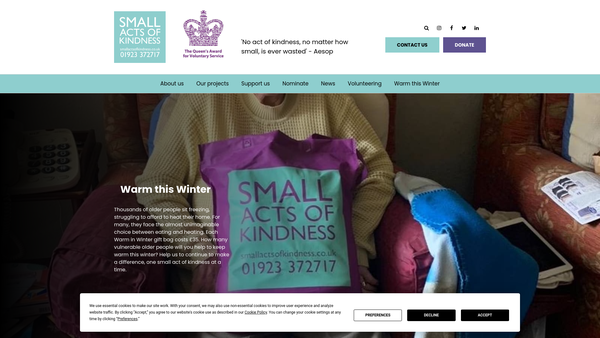 Screenshot of the Small Acts Of Kindness Trust website
