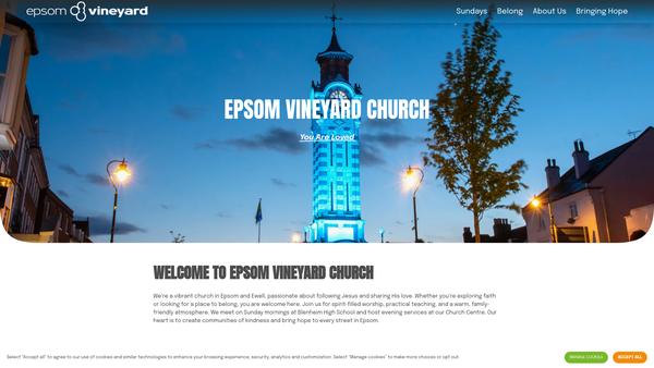 Screenshot of the Epsom Vineyard Church website