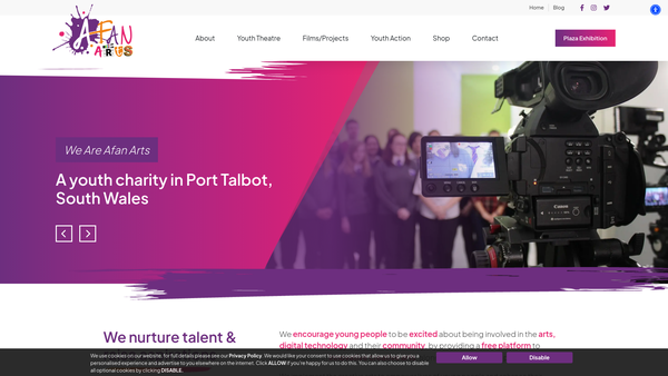Screenshot of the Afan Arts website