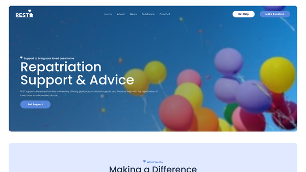 Screenshot of the Repatriation Services Trust (Rest) website