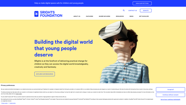 Screenshot of the 5rights Foundation website