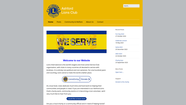 Screenshot of the Ashford Lions Club (CIO) website