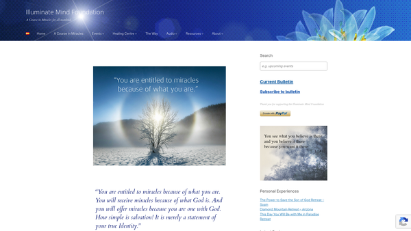 Screenshot of the Illuminate Mind Foundation website