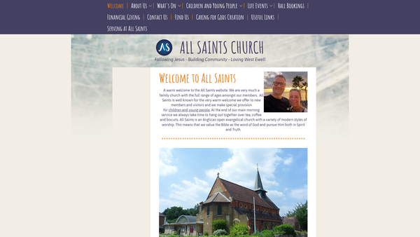 Screenshot of the All Saints Church West Ewell website