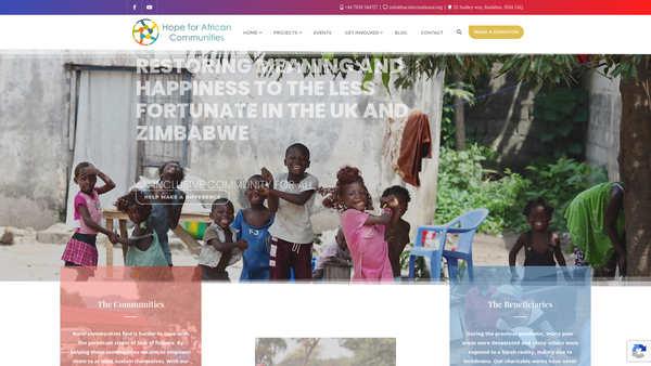 Screenshot of the Hope For African Communities U.K website