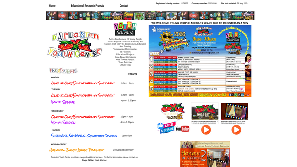 Screenshot of the Darlaston Youth Centre website