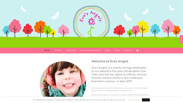 Screenshot of the Eva's Angels website