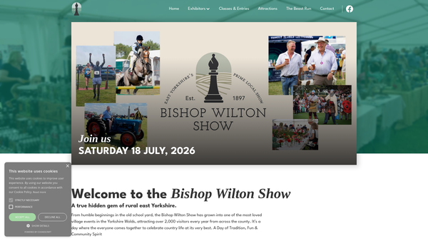 Screenshot of the Bishop Wilton Show website