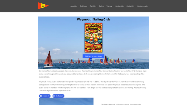 Screenshot of the Weymouth Sailing Club CIO website