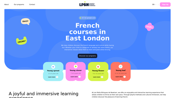 Screenshot of the Les Petits Bilingues De Newham website