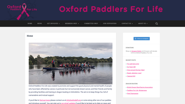 Screenshot of the Oxford Paddlers For Life website