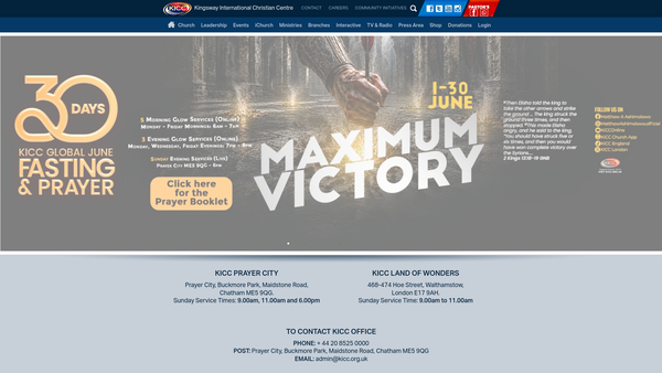 Screenshot of the Kicc The Fountain Of Grace website