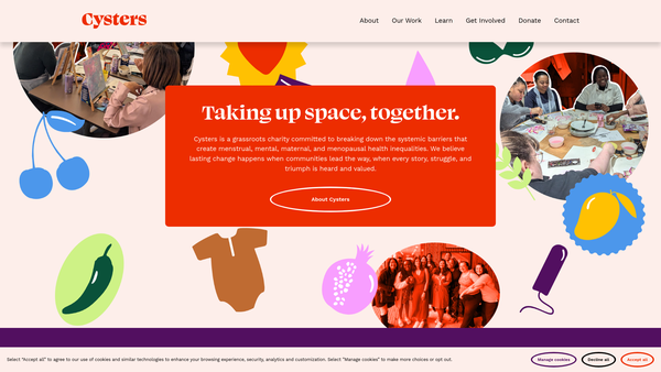 Screenshot of the Cysters website
