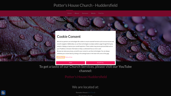 Screenshot of the The Potters House Christian Fellowship UK Huddersfield Church website
