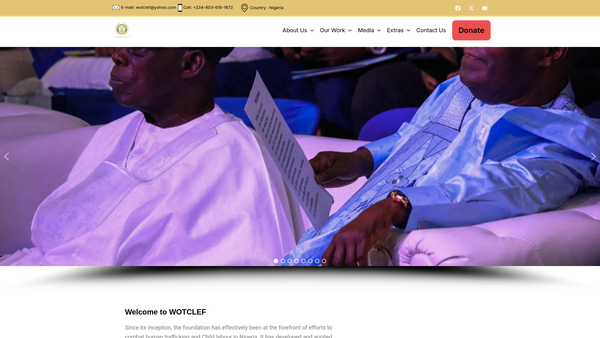 Screenshot of the Women Trafficking And Child Labour Eradication Foundation UK website