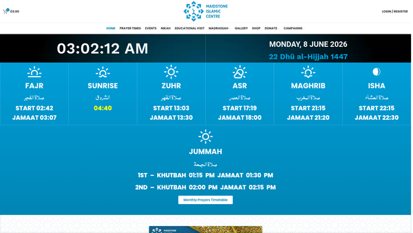 Screenshot of the Maidstone Islamic Center Limited website