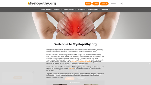 Screenshot of the Myelopathy.org website