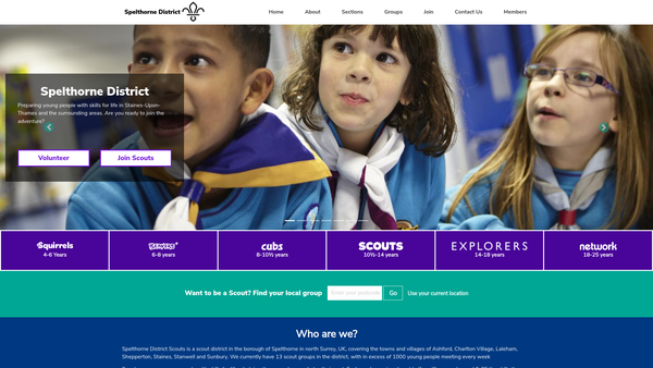 Screenshot of the Spelthorne District Scout Council website