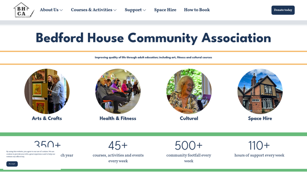 Screenshot of the Bedford House Community Association website