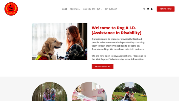 Screenshot of the Dog Assistance In Disability website