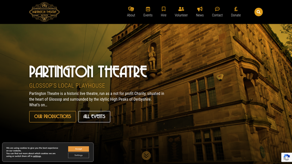 Screenshot of the Partington Theatre Club Limited website