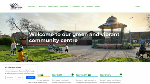 Screenshot of the Grange Pavilion website